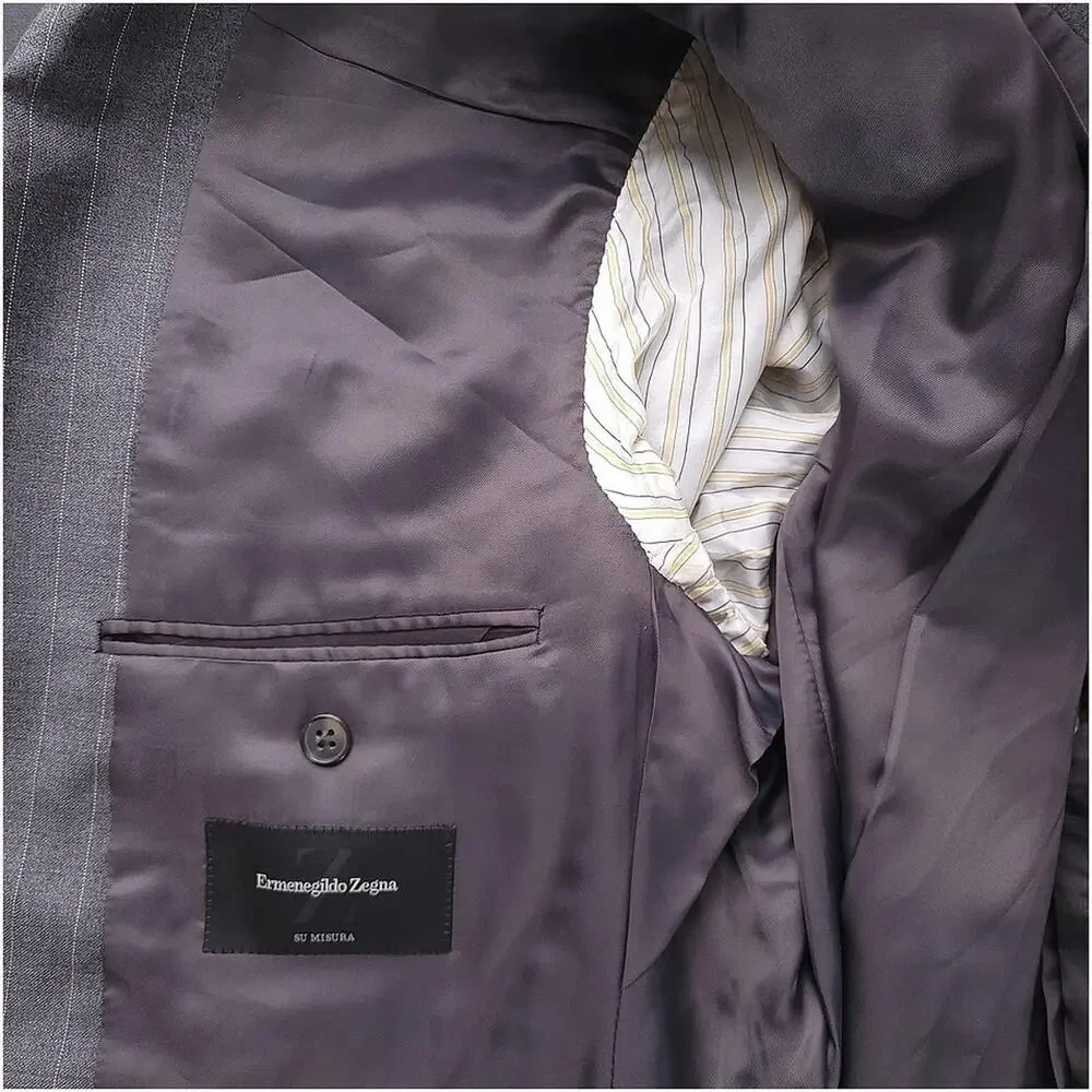 Ermenegildo Zegna Su Misura Wool Pinstripe Blazer Mens 40R Gray Italy 3 Button